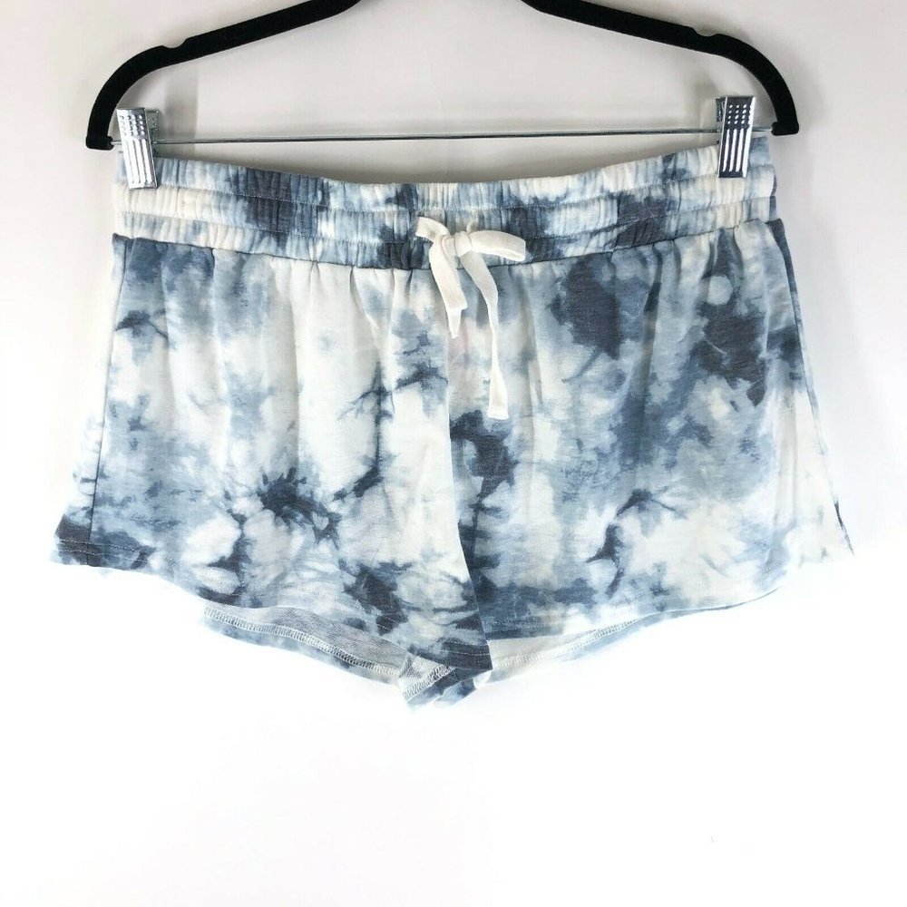 Cozy Rozy Womens Lounge Shorts Pull On Elastic Waist Tie Dye Blue White XL